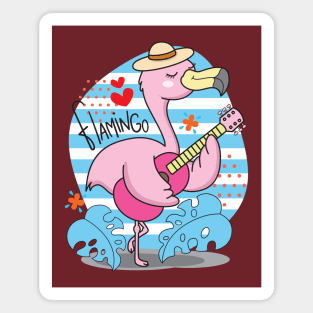 flamingo playing guitar illustration Magnet